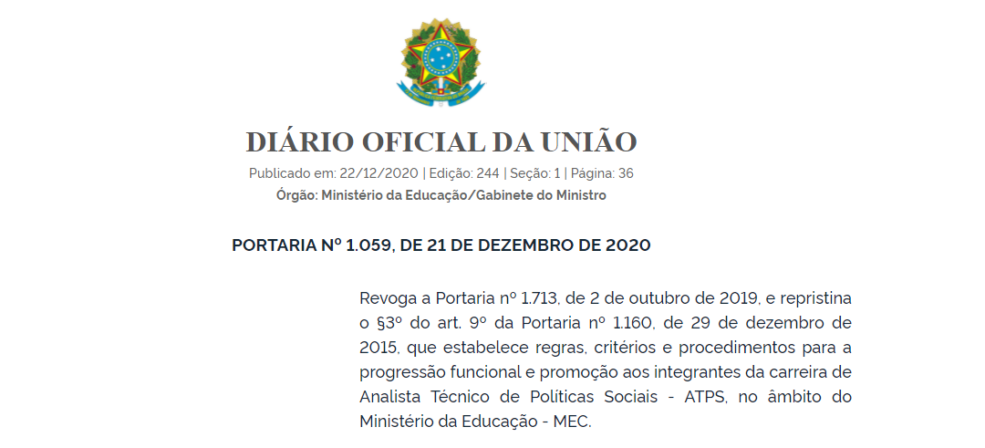 PORTARIA Nº 1.059, DE 21 DE DEZEMBRO DE 2020